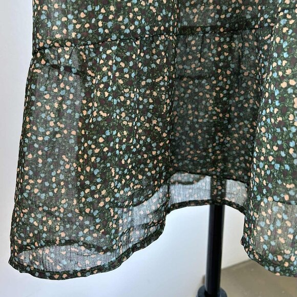 Park & Fifth Green Micro-Floral Chiffon Tiered Double Layered Mini Dress – US M - Picture 10 of 11